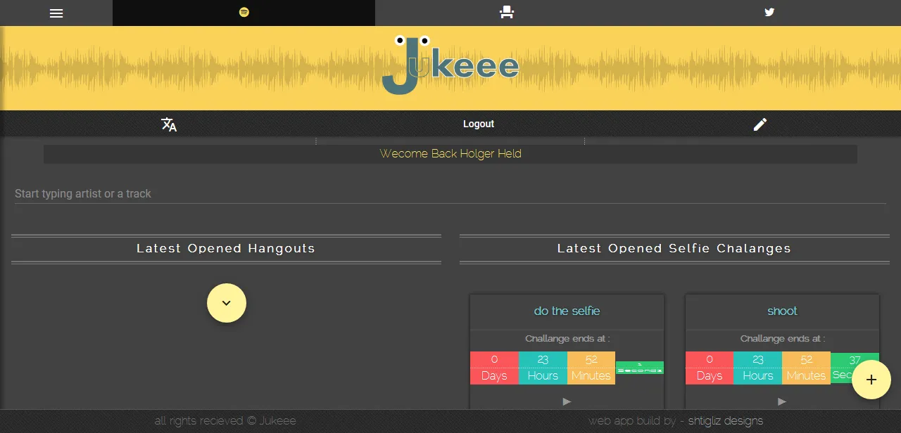 ממשק משתמש של ג'וקי. אתר לקהיליה מוסיקלית שנבנה על ידי שטיגליץ עיצובים
